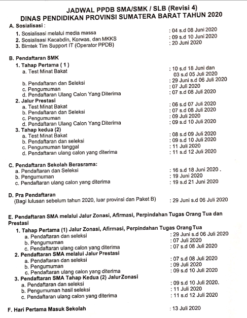 Jadwal Penerimaan Peserta Didik Baru (Revisi 4) – SMA Negeri 9 Padang